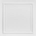 A white square ceiling tile with a raised design.